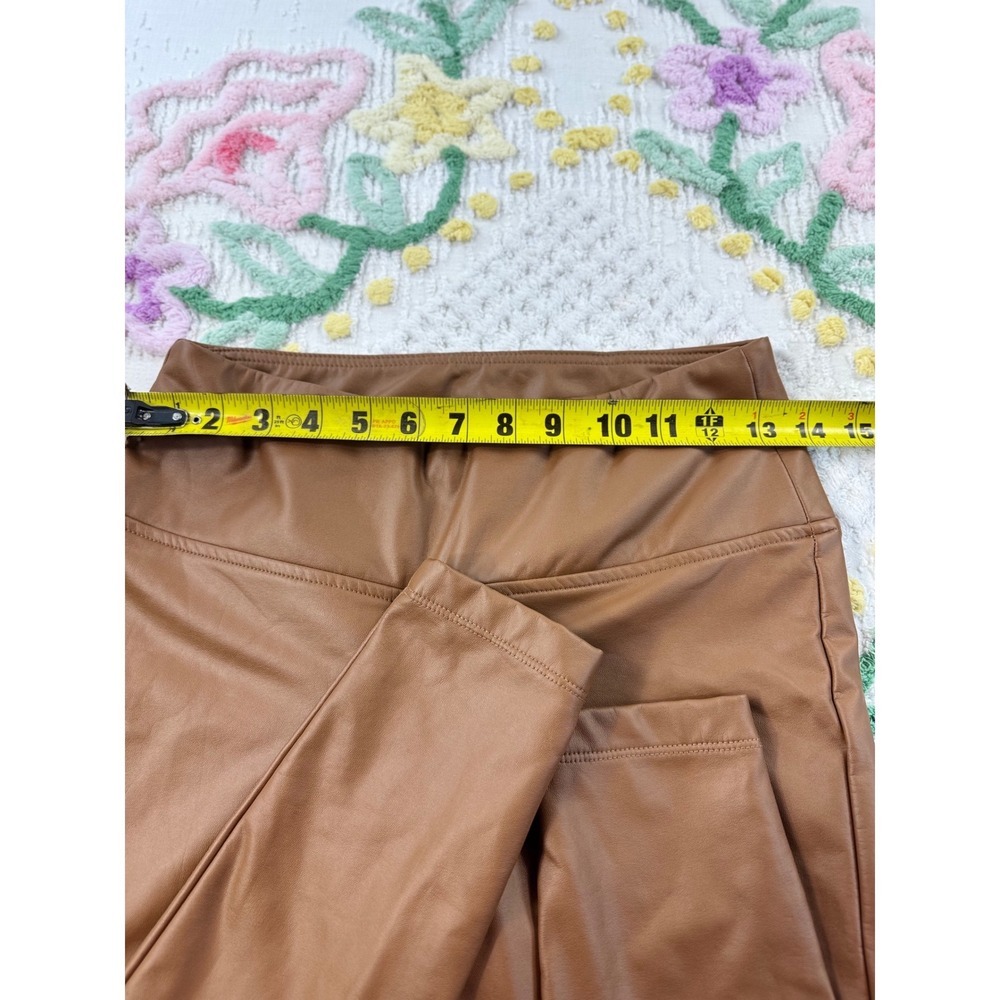 A New Day Faux Leather Leggings Cognac Brown High Rise Pants XS RN17730 - Picture 5 of 8